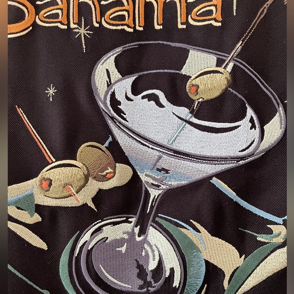 Tommy Bahama Bar None Black Silk Embroidered Button Front Shirt Large - Picture 5 of 8